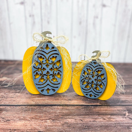 Blue and Yellow Pumpkin set - 3D Pumpkin Home Decor
