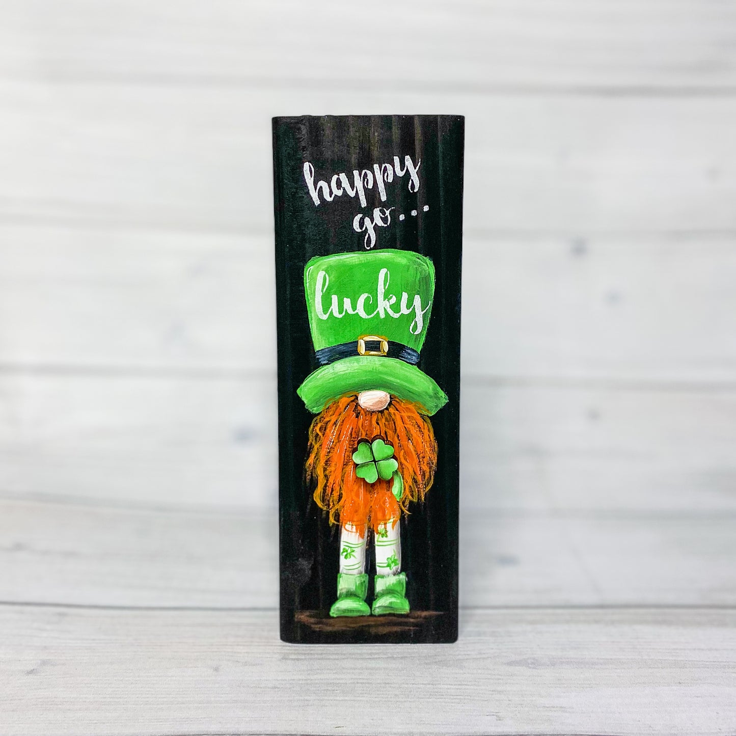 Happy Go Lucky Leprechaun Wood Block