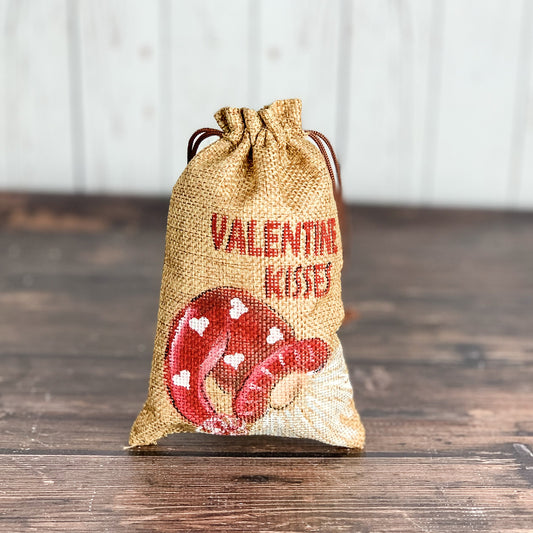 Valentine Kisses Small Burlap Pillow - Valentine's day home decor